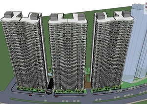 某高层住宅区部分住宅楼建筑设计SU(草图大师)模型（含入口设计）