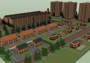 某居住小区整体住宅楼建筑设计SU(草图大师)模型