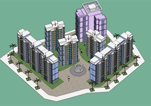 某小区小高层住宅建筑设计SU(草图大师)模型
