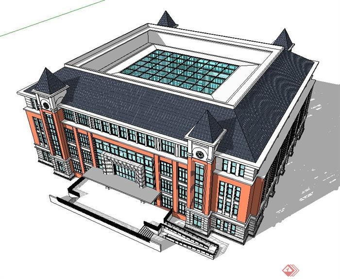 一栋教学楼建筑设计SU模型(1)