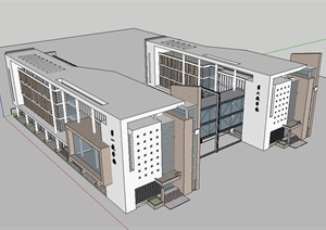 某学校两栋相连教学楼建筑设计SU(草图大师)模型