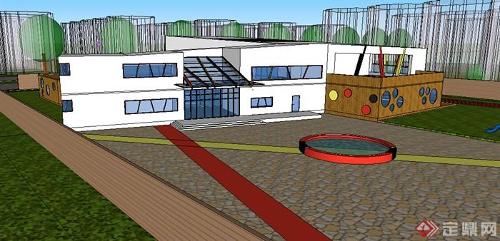 某现代幼儿园教学建筑设计SU模型(1)
