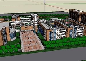 某市现代风格中心小学校多栋教学楼带体育场建筑设计SU(草图大师)模型