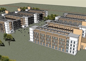 某学校现代多栋教学楼建筑设计SU(草图大师)模型