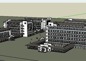 现代中式风格学校多栋多层教学楼建筑设计SU(草图大师)模型