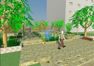 某地住宅小区入口景观设计SU(草图大师)模型