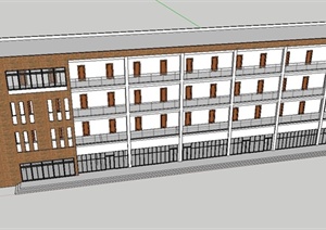 一栋四层教学楼建筑设计SU(草图大师)模型