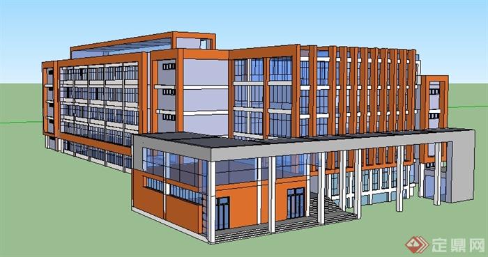 某中學小學學校五層教學樓建築設計su模型