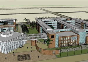 某县城第一完中校园建筑设计SU(草图大师)模型