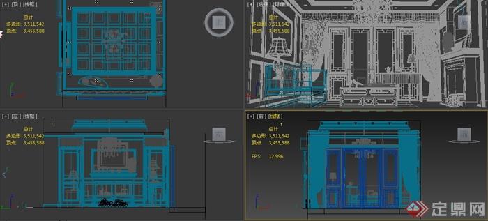 古典中式客厅风格装修设计方案3DMAX模型(2)