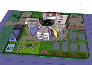 某幼儿园建筑设计SU(草图大师)模型（含景观）