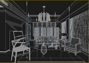 新中式客厅装修室内设计方案3DMAX模型