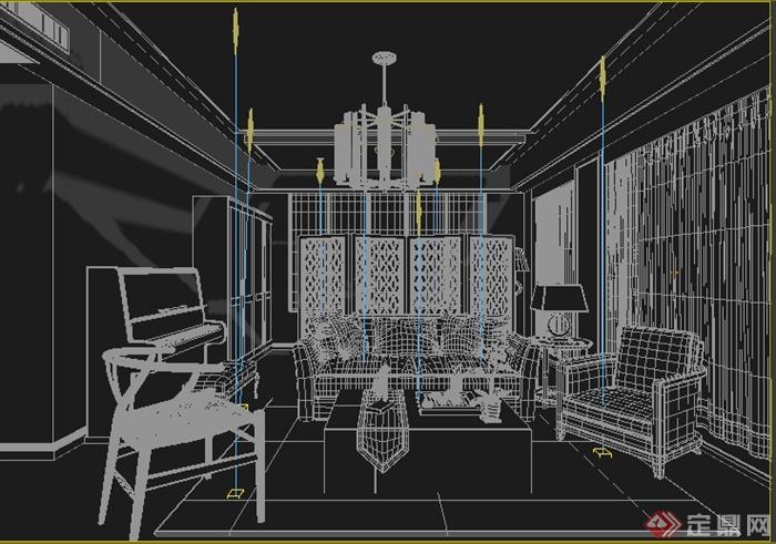 新中式客厅装修室内设计方案3DMAX模型(1)