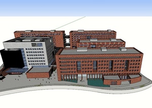 某现代民族中学学院建筑设计SU(草图大师)模型