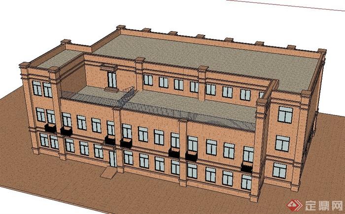 某带露台教学楼建筑设计SU模型(1)