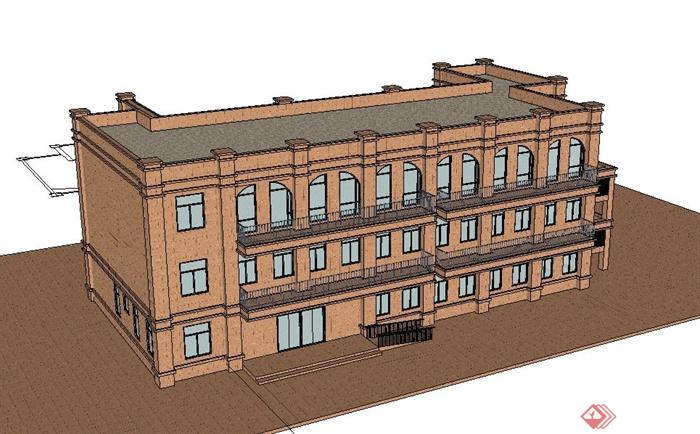 某带露台教学楼建筑设计SU模型(2)