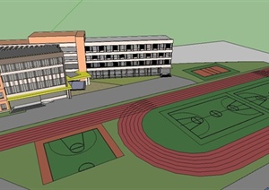 某幼儿园教学楼建筑设计SU(草图大师)模型（带田径场）
