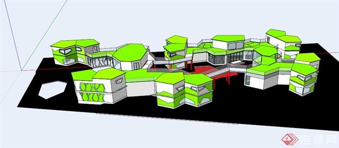 某现代幼儿园游乐设施建筑设计SU模型(1)