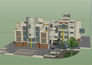 现代某城市幼儿园建筑设计SU(草图大师)模型