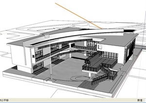 现代某两层幼儿园学校建筑设计SU(草图大师)模型