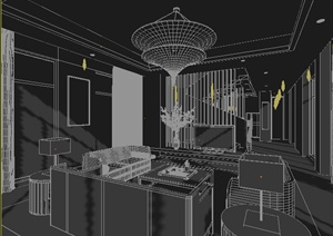 新中式别墅客餐厅、厨房装修设计3DMAX模型