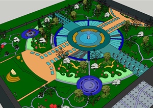 某现代喷泉广场景观设计SU(草图大师)模型