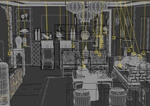 新中式客厅餐厅、吧台装修设计方案3DMAX模型
