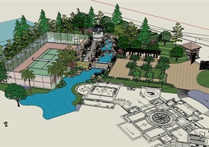 某大型私家庭院景观设计SU(草图大师)模型