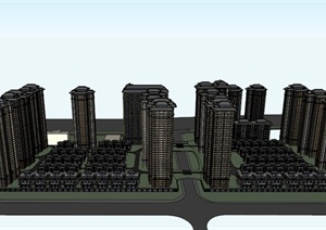 现代某城市电梯房与楼梯房住宅区建筑设计SU(草图大师)模型