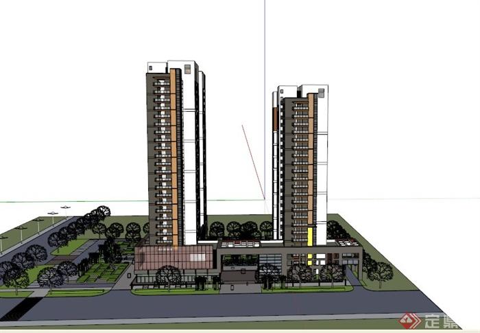 现代某城市新开发区商住房建筑设计SU模型(1)