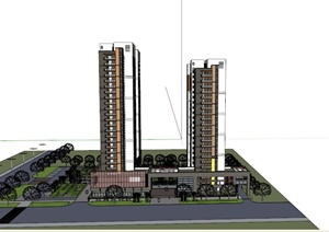 现代某城市新开发区商住房建筑设计SU(草图大师)模型
