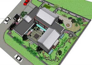 某中式别墅和庭院规划设计SU(草图大师)模型