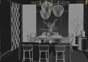 某中式风格住宅餐厅室内装修设计方案3DMAX模型
