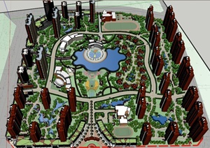某现代居住区小区景观规划设计SU(草图大师)模型