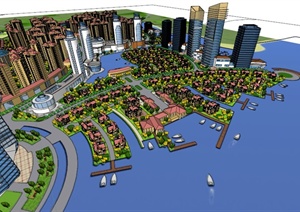 某现代港湾住宅区景观规划设计SU(草图大师)模型