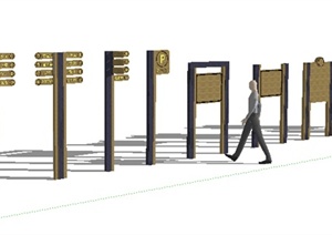 多个道路现代钢木材质标志牌设计SU(草图大师)模型