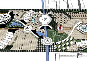 某市区中央广场景观设计SU(草图大师)模型