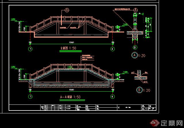 某现代园林景观园桥施工图设计CAD图纸(2)