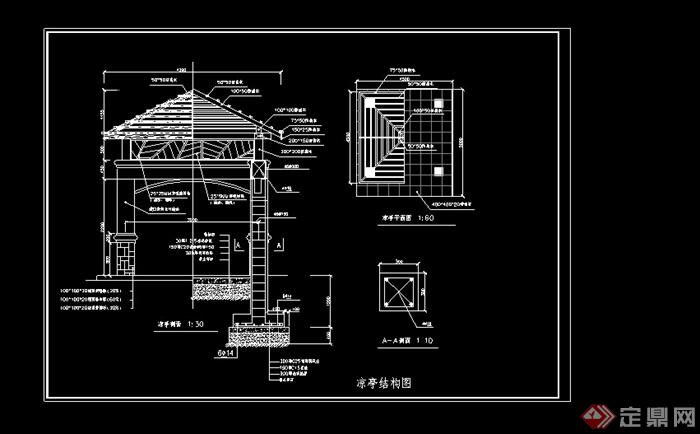 某中式凉亭施工图设计CAD图纸(1)