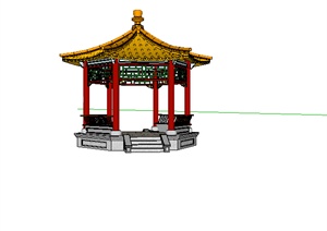 某古典中式六角亭设计SU(草图大师)模型参考