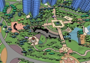 某大型居住小区景观规划设计SU(草图大师)模型