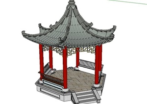 某古中式六角亭景观设计SU(草图大师)模型