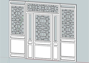 一扇中式门设计SU(草图大师)模型