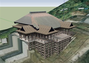 日本清水寺建筑设计SU(草图大师)模型