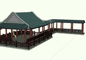 某古典中式亭廊组合设计SU(草图大师)模型素材
