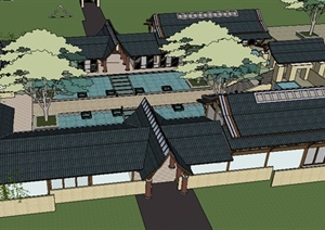 某中式居住庭院建筑设计SU(草图大师)模型