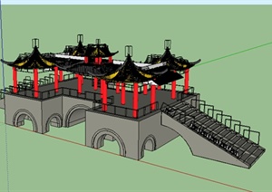 某古典中式五亭桥设计SU(草图大师)模型
