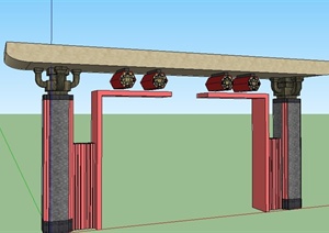 某园林景观中式风格大门设计SU(草图大师)模型