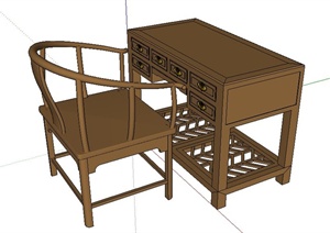 某中式风格桌椅组合家具SU(草图大师)模型