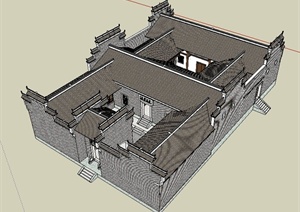 某中式风格古建民居建筑设计SU(草图大师)模型